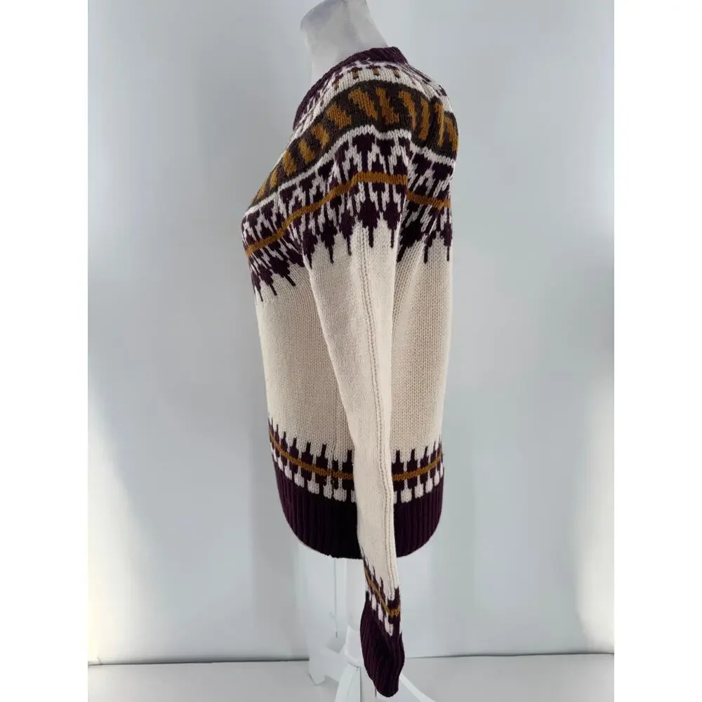 Tory Burch Fair Isle Wool Sweater XS Nordic Ski Pullover Preppy Quiet Luxury